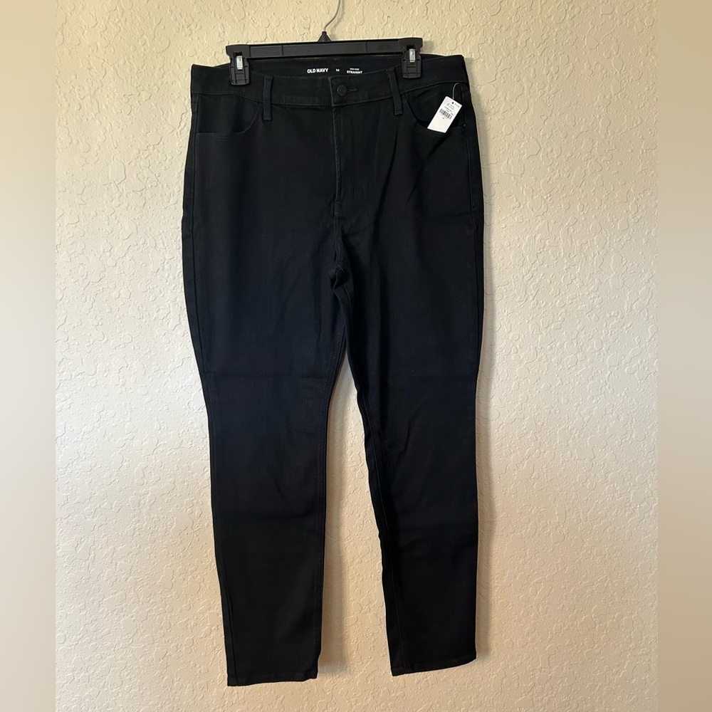 Old Navy black denim high rise straight, size 14, new